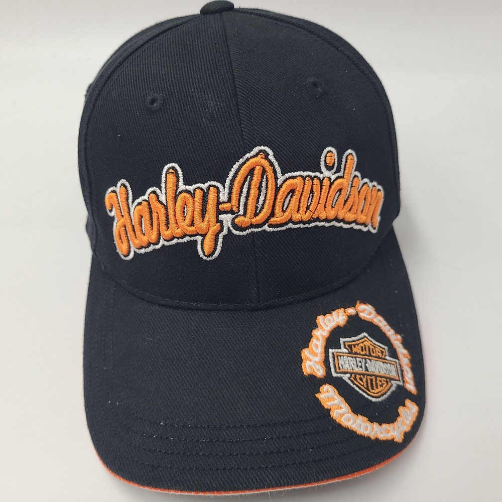 Harley-Davidson Hat Adjustable (Fits Small) Black Orange Motorcycles Biker Men